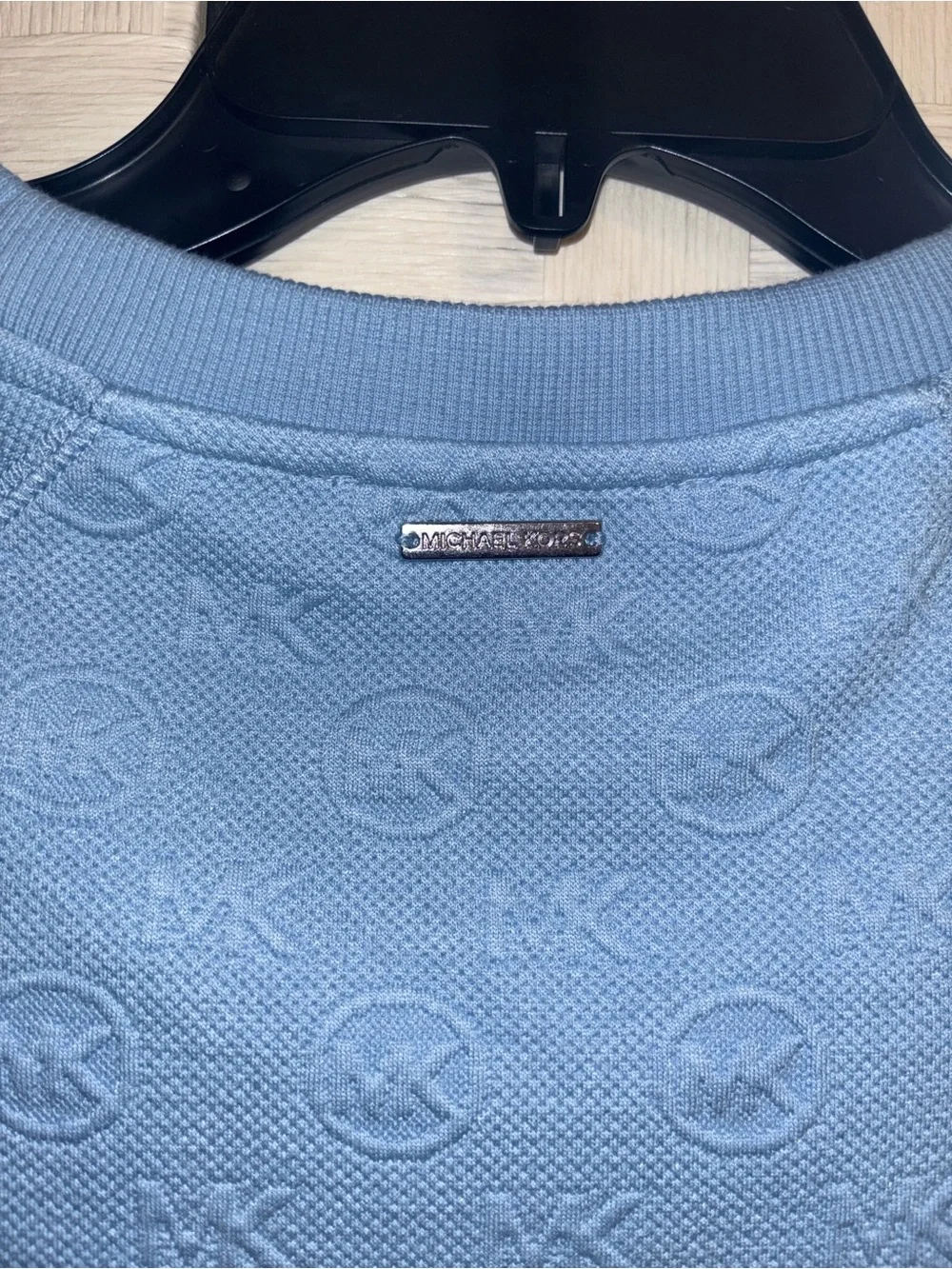 Michael Kors Light Blue Logo-Textured Cap Sleeve Top